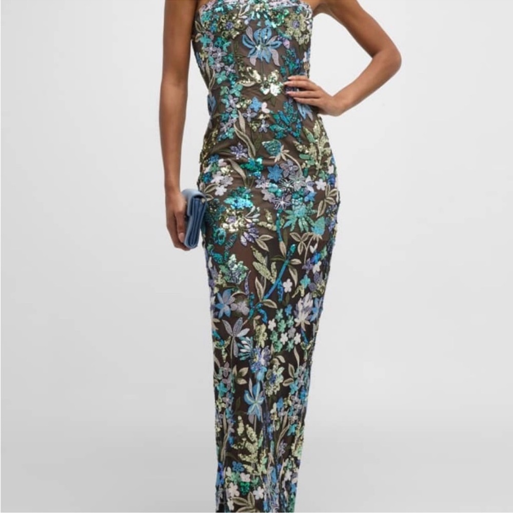 Bronx and Banco Strapless Floral Sequin Maxi Dress